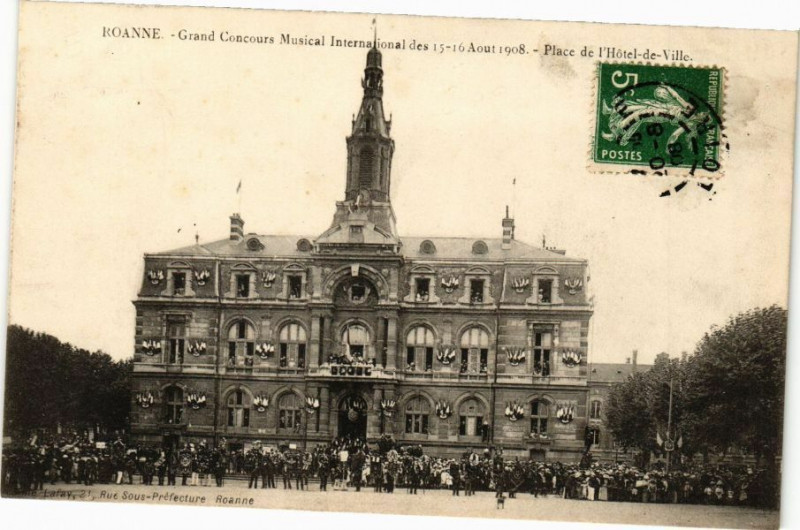 Carte postale ancienne Roanne-Grand Concours Musival International des 15-16 Aout 1908 . à Roanne