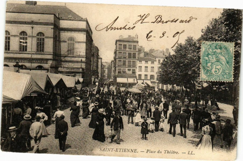 Carte postale ancienne Saint-Etienne - Place du Théatre à Saint-Étienne