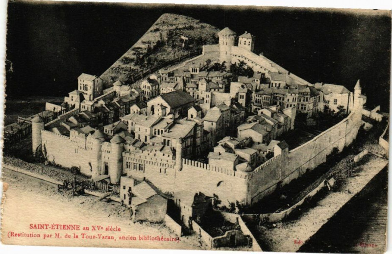 Carte postale ancienne Saint-Etienne au Xv siécle (Restitution par M. de la Tour Varan...