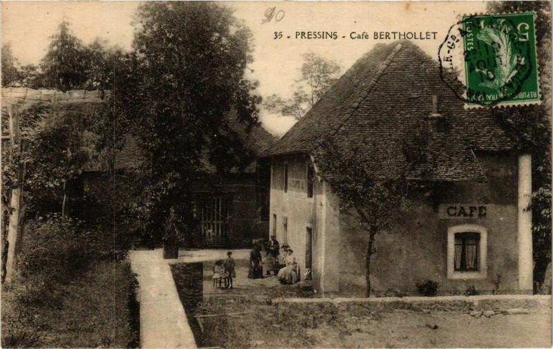 Carte postale ancienne Pressins - Café Berthollet à Pressins