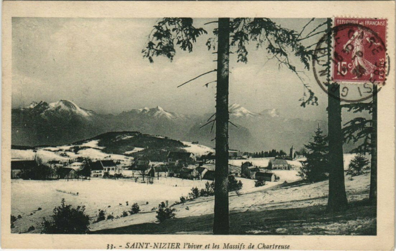 Carte postale ancienne Saint-Niezer l'hiver et les Massifs de Chartreuse
