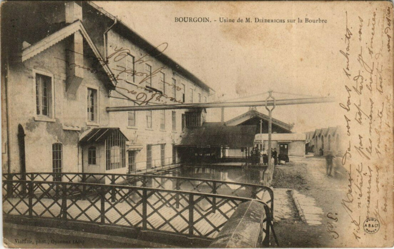 Carte postale ancienne Bourgoin - Usine de M.Diederichs sur le Bourbre