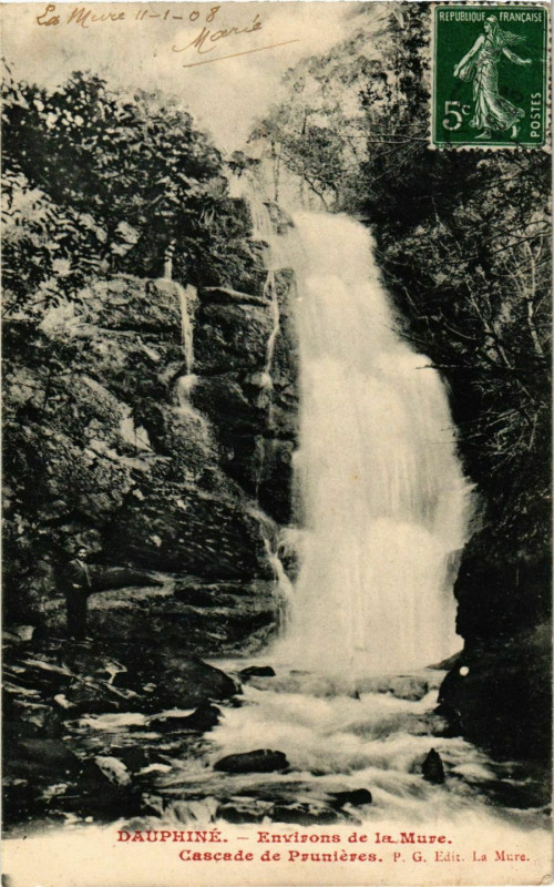 Carte postale ancienne Cascade de Prunieres - Environs de la Mure France à Prunières
