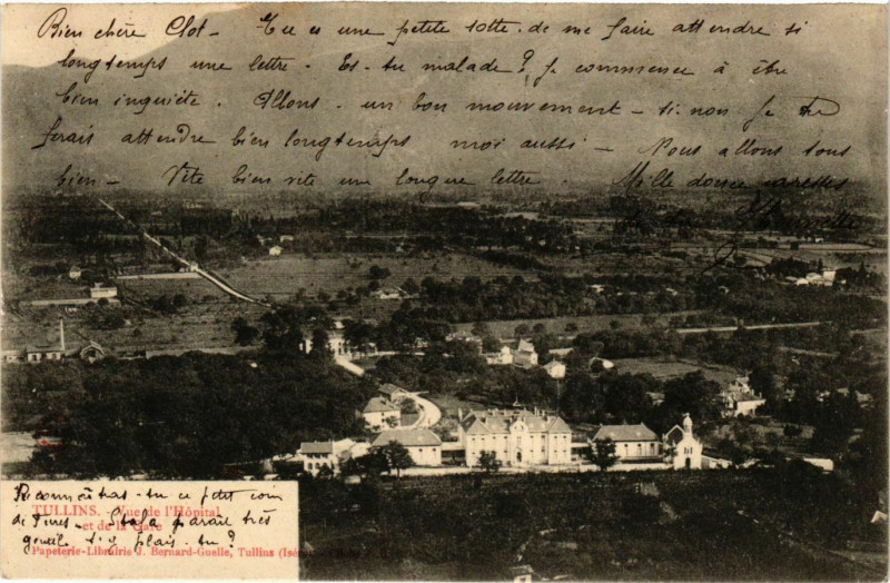 Carte postale ancienne Tullins - Vue de l'Hopital et de la Gare France à Tullins