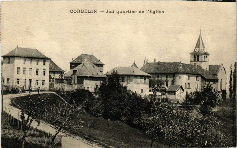 Carte postale ancienne Corbelin - Joli Quartier de l'Eglise France à Corbelin