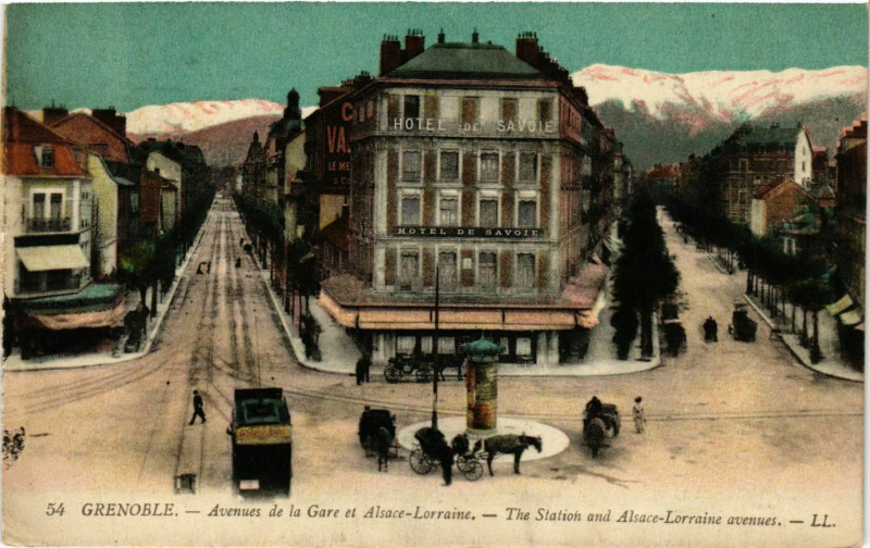 Carte postale ancienne Grenoble - Avenues de la Gare et Alsace-Lorraine France à Grenoble