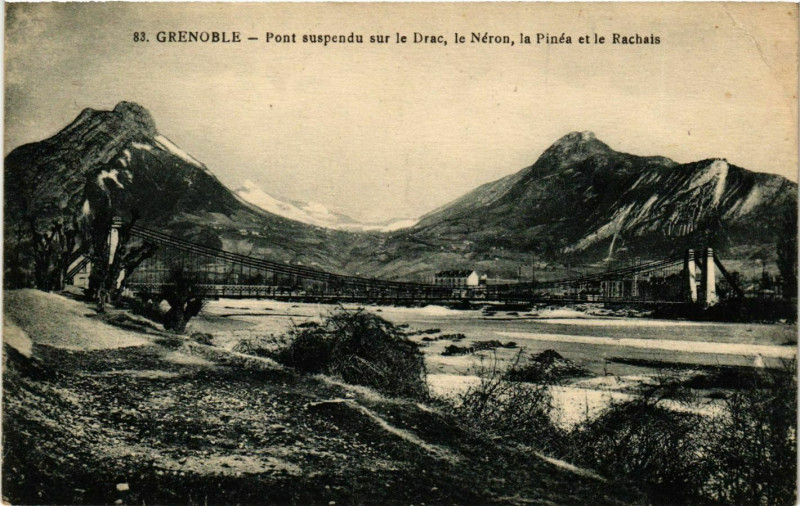 Carte postale ancienne Grenoble - Pont Suspendu sur le Drac France à Grenoble