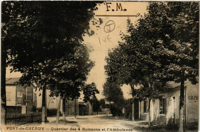 Carte postale ancienne Pont-de-Cheruy - Quartier des 4 Buissons et l'Ambulance à Pont-de-Chéruy