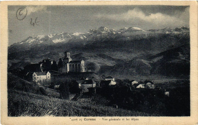 Carte postale ancienne Corenc - Vue générale et les Alpes à Corenc