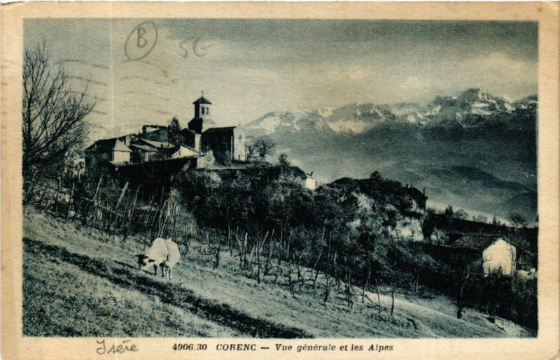 Carte postale ancienne Corenc - Vue générale et les Alpes à Corenc