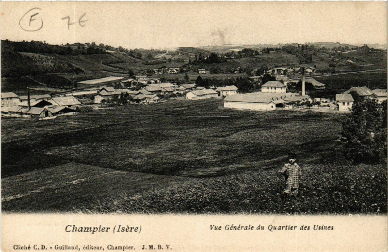 Carte postale ancienne Champier - Vue générale du Quartier des Usines à Champier