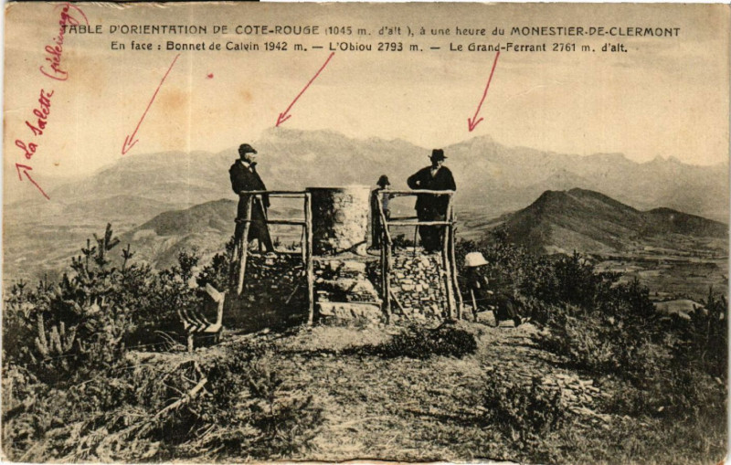 Carte postale ancienne Table d'Orientation de Cote-Rouge a une heure du Monestier