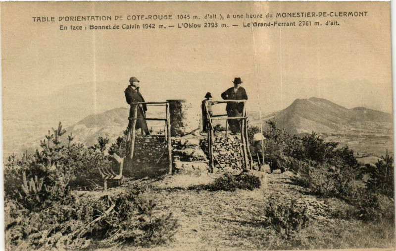 Carte postale ancienne Table d'Orientation de Cote-Rouge a une heure du Monestier