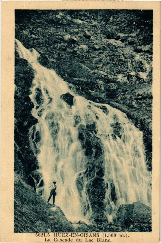 Carte postale ancienne Huez-en-Oisans (1500 m) - La Cascade du Lac Blanc à Huez
