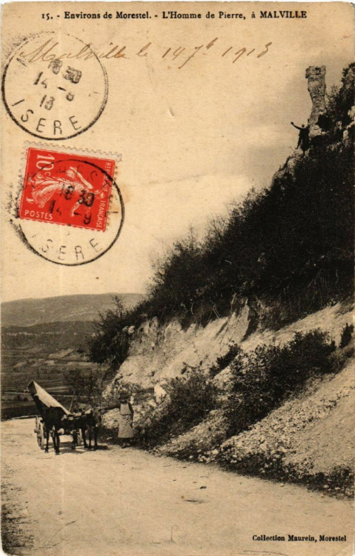 Carte postale ancienne Env. de Morestel - L'Homme de Pierre a Malville à Morestel