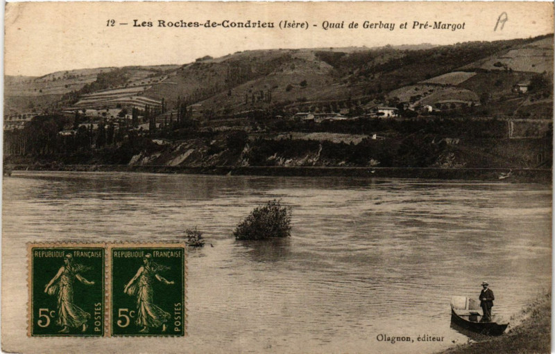 Carte postale ancienne Les Roches-de-Condrieu - Quai de Gerhay et Pre-Margot aux Roches-de-Condrieu