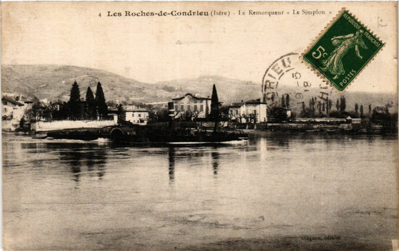 Carte postale ancienne Les Roches-de-Condrieu - Le Remorqueur Le Simpion aux Roches-de-Condrieu