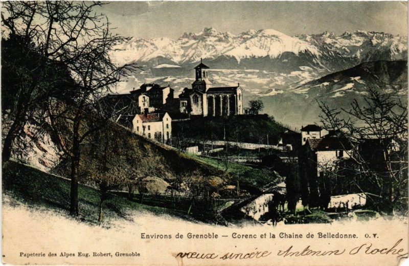 Carte postale ancienne Env. de Grenoble - Corenc et la Chaine de Belledonne à Grenoble