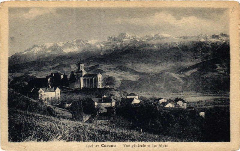 Carte postale ancienne Corenc - Vue geneale et les Alpes à Corenc