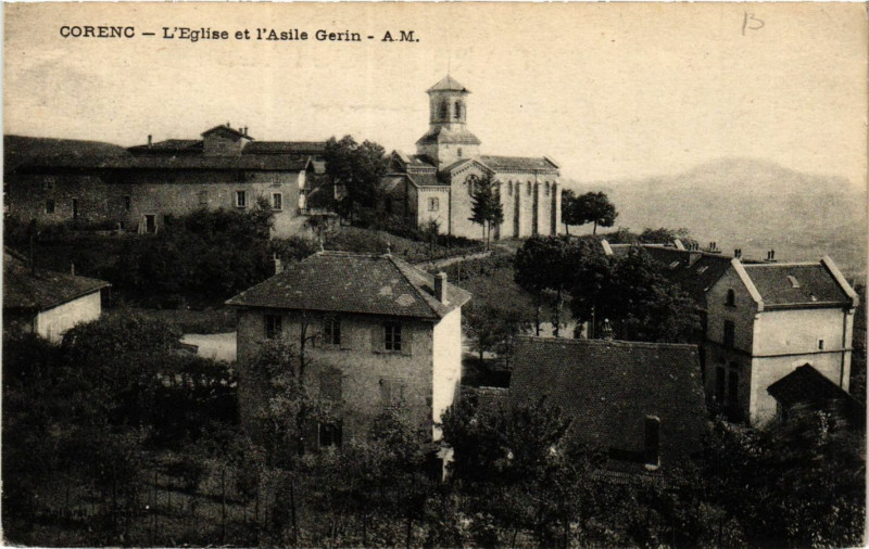 Carte postale ancienne Corenc - L'Eglise et l'Asile Gerin à Corenc