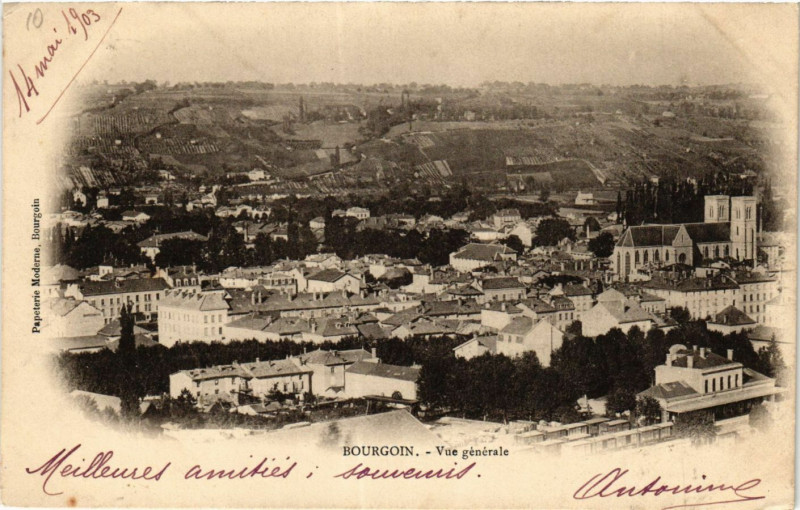 Carte postale ancienne Bourgoin - Vue générale
