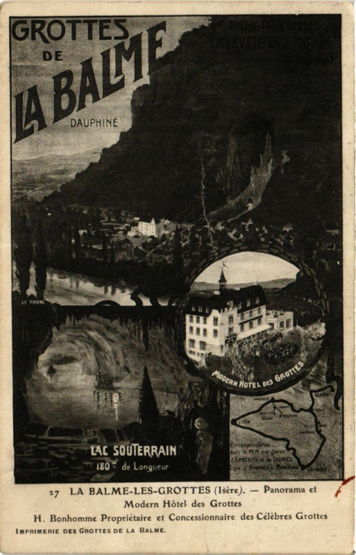 Carte postale ancienne La Balme les Grottes - Panorama et Modern Hotel des Grottes à La Balme-les-Grottes