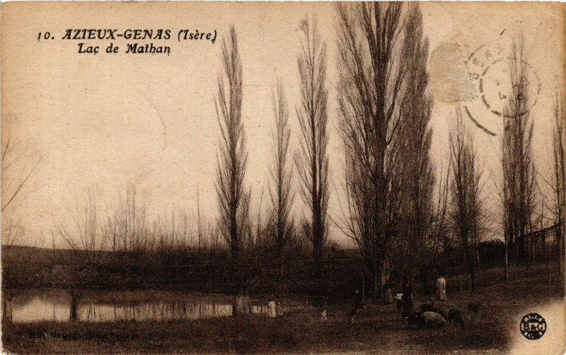 Carte postale ancienne Azieux - Genas - Lac de Mathan