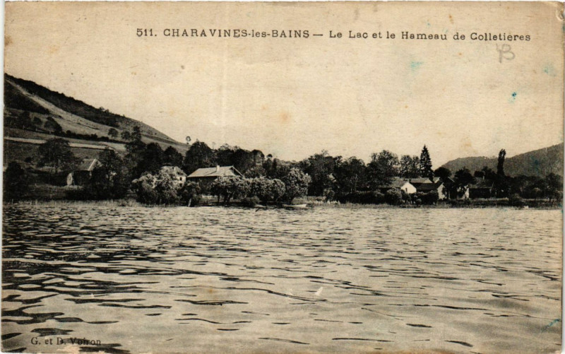Carte postale ancienne Charavines-les-Bains - Le Lac et le Hameau de Colletieres à Charavines