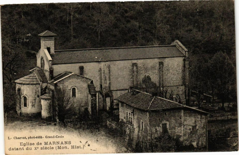 Carte postale ancienne Eglise de Marnans datant du X siecle (Mon.Hist) à Marnans