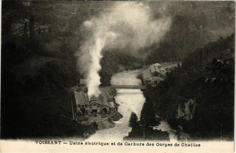 Carte postale ancienne Voissant - Usine electrique et de Carbure des Gorges de Cheilles à Voissant