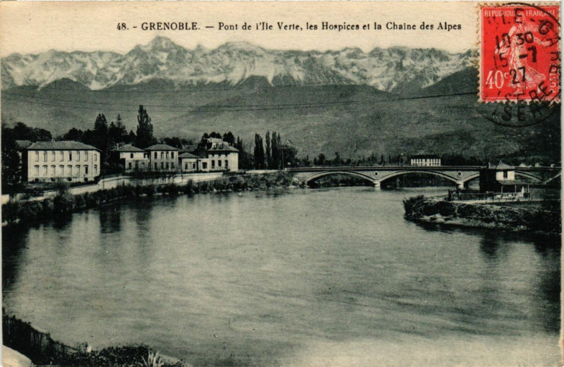 Carte postale ancienne Grenoble - Pont-de-l'Ile Verte à Grenoble