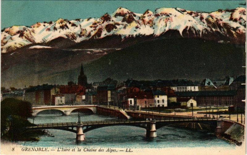 Carte postale ancienne Grenoble - L'Isere et la Chaine à Grenoble