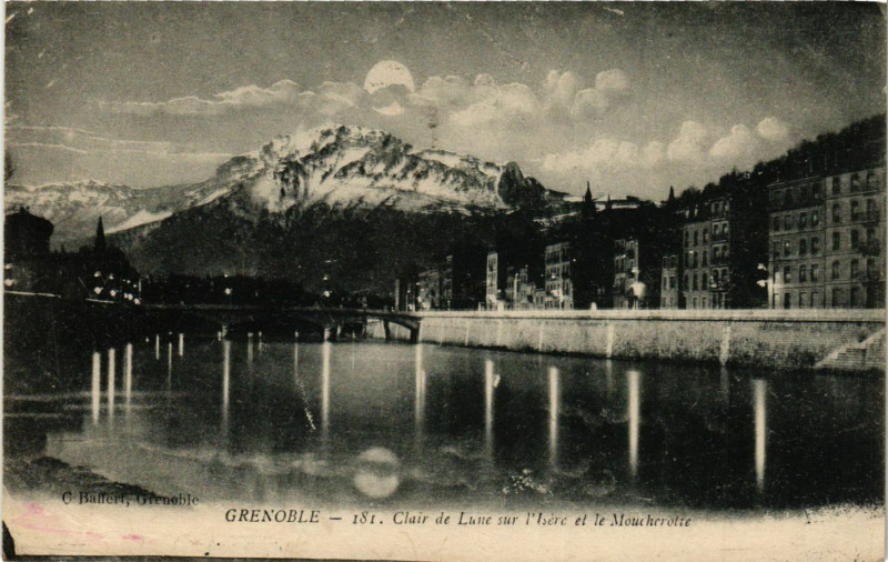 Carte postale ancienne Grenoble - Claire de Lune sur l'Isere à Grenoble