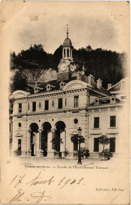 Carte postale ancienne Uriage-les-Bains - Facade de l'Etablissement Thermal
