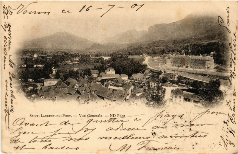 Carte postale ancienne Saint-Laurent-du-Pont - Vue générale à Saint-Laurent-du-Pont