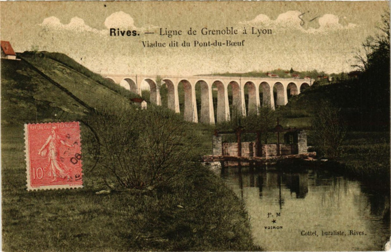 Carte postale ancienne Rives - Ligne de Grenoble a Lyon - Viaduc-du-Pont-du-Boeuf à Rives