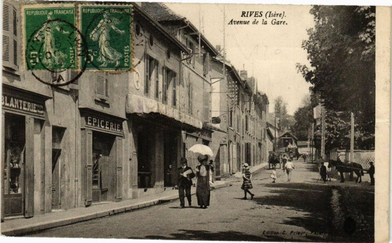 Carte postale ancienne Rives - Avenue de la Gare à Rives