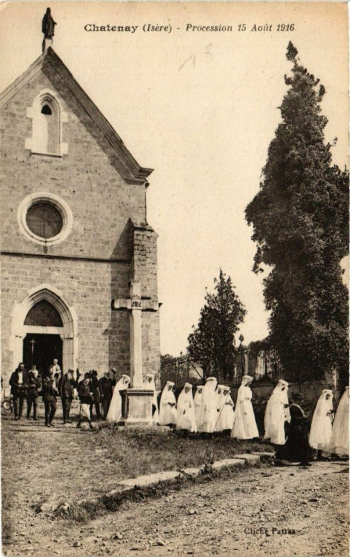 Carte postale ancienne Chatenay - Procession 15 Aout 1916 à Châtenay