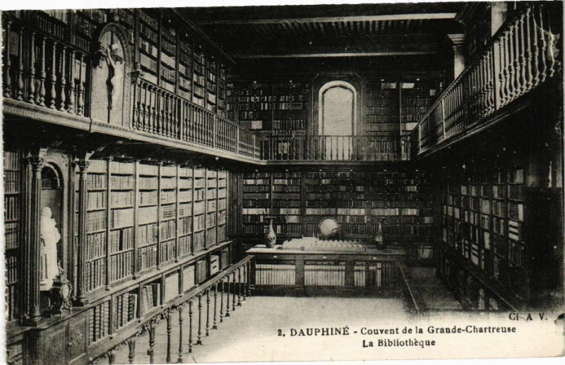 Carte postale ancienne Dauphiné - Couvent de la Grande-Chartreuse - Le Bibliotheque