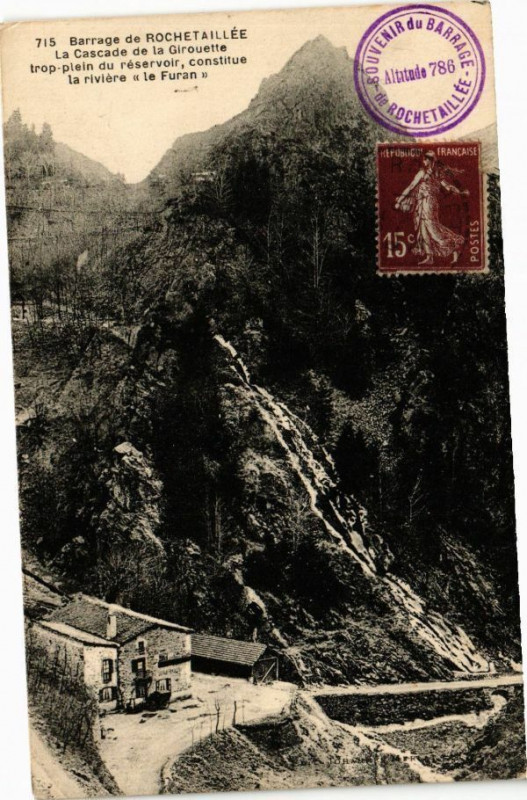 Carte postale ancienne Barrage de Rochetaillée - La Cascade de la Girouette trop-plein à Roche