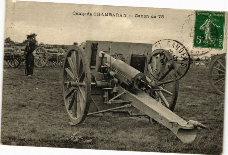 Carte postale ancienne Camp de Chambaran - Canon de 75