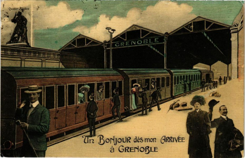 Carte postale ancienne Un Bonjour des mon Arrivée a Grenoble à Grenoble