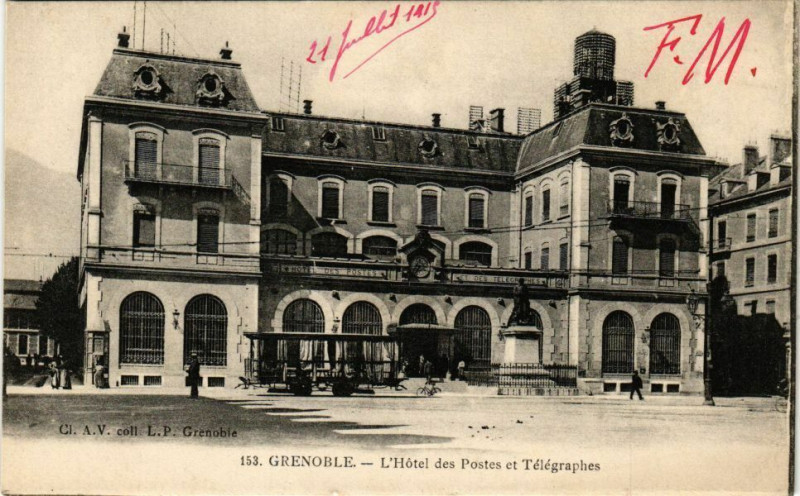 Carte postale ancienne Grenoble - L'Hotel des Postes et Telegraphes à Grenoble
