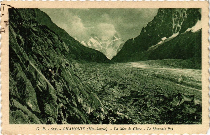 Carte postale ancienne Chamonix La Mer de Glace - Le Mauvais Pas