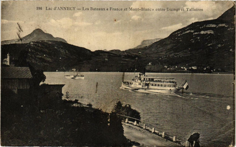 Carte postale ancienne Lac d'Annecy Les Bateaux France et Mont-Blanc entre Duingt et Tall à Duingt