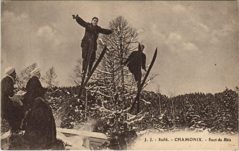 Carte postale ancienne J. J. 8056. Chamonix. Saut de Skis