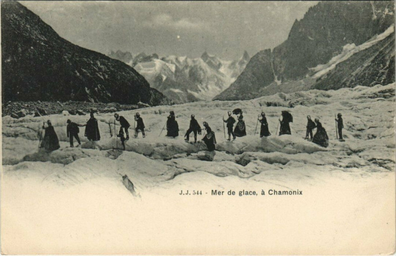 Carte postale ancienne J. J. 544 Mer de Glace a Chamonix
