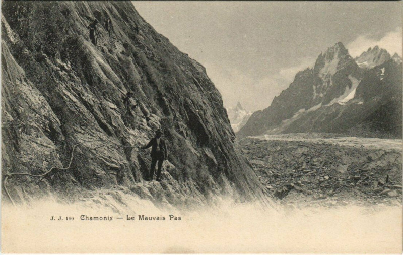 Carte postale ancienne J. J. 100 Chamonix Le Mauvais Pas