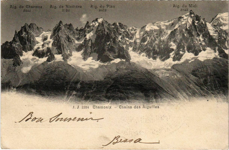 Carte postale ancienne Chamonix - Chaine des AIGUILLEs