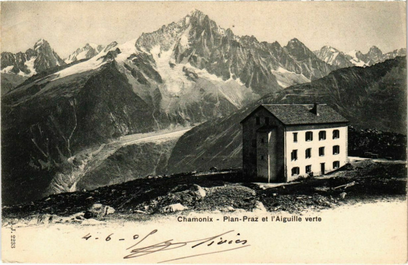 Carte postale ancienne Chamonix - Plan Praz et l'Aiguille verte